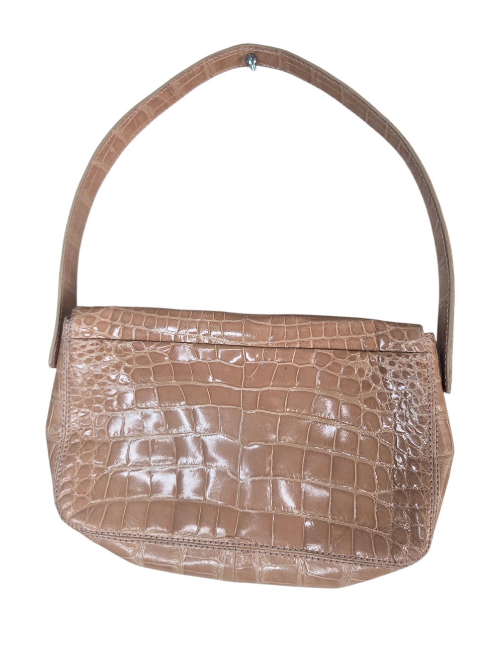 Saks Fifth Avenue Vintage Italy Camel Beige Tan Croc Embossed Shoulder Bag